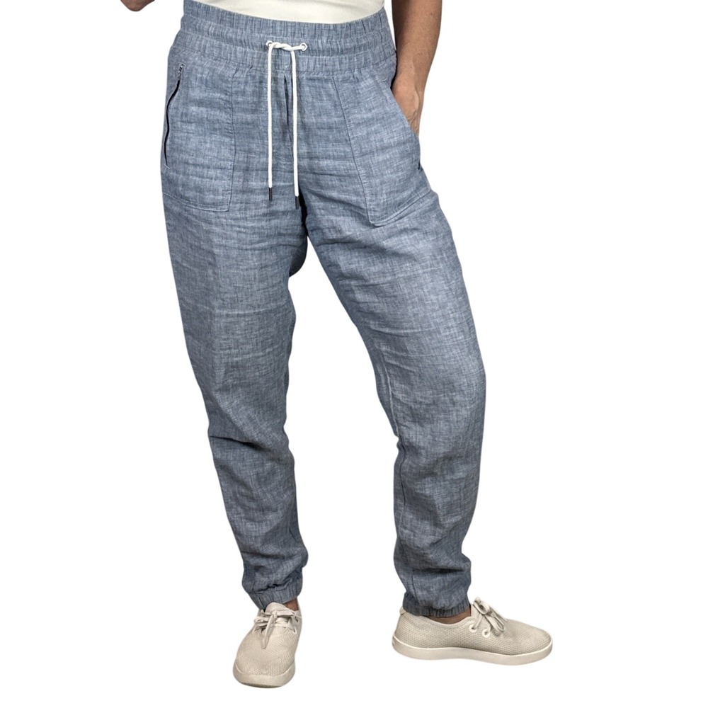 Athleta Womens Cabo Linen Jogger Size 8T Tall Light‎ Blue Chambray Zip Pockets
